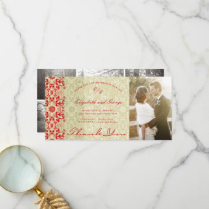 Vintage Chic Damask Snöre Red & Taupe Photo Bröllo Tack Kort