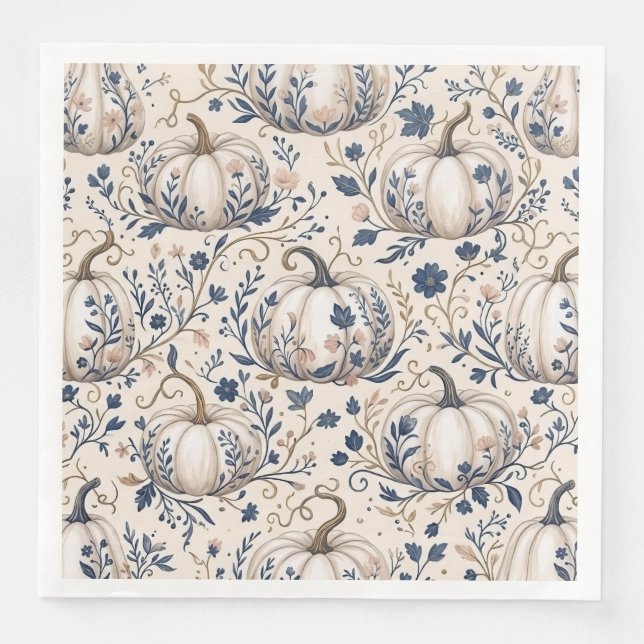 Vintage Chic Elfenbenspumpa Chinoiserie Blommig Pappersservett (Framsida)