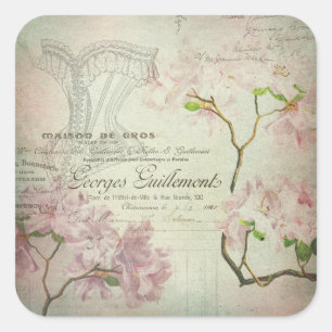 Vintage Chic Fransk Skript Shabby Flowers Corset Fyrkantigt Klistermärke