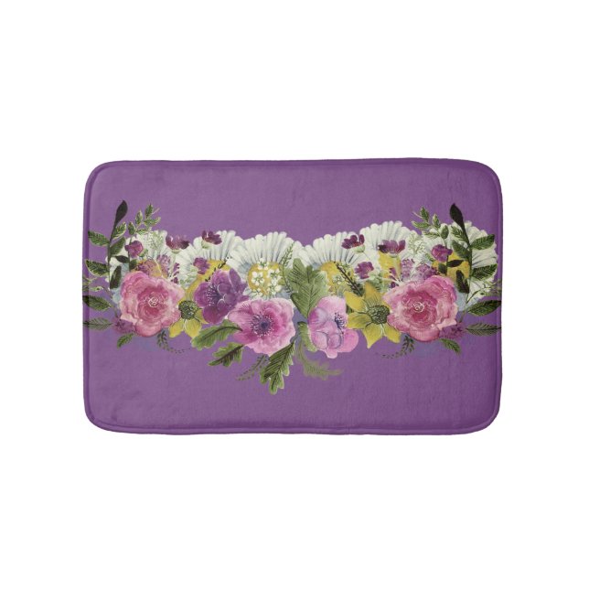 Vintage Chic  Girly Vattenfärg  Blommor Badrumsmatta (Framsidan)