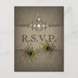 Vintage chic påfågel bröllop RSVP inbjudan Vykort