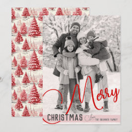 Vintage Chic Red & Rosa Julgranar One Photo Julkort
