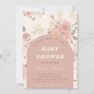 Vintage Chic Ro Blommigt & Boho Arch Baby Shower Inbjudningar