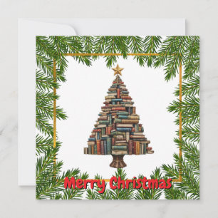 Vintage Chic Roligt Färgfull jul Bok Träd Julkort
