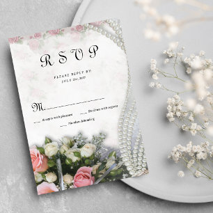 Vintage chic rosa vit ros blommigt OSA Inbjudningar