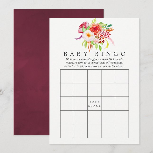 Vintage Chic Rustik Charm Baby Shower Bingo Inbjudningar (Fram/baksida)