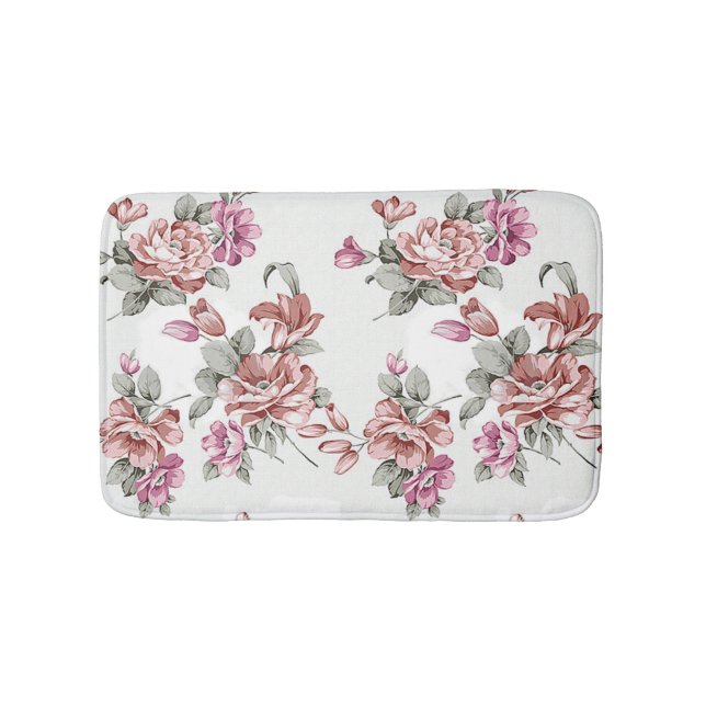 Vintage Chic Shabby Flickiga Blommor Badrumsmatta (Framsidan)