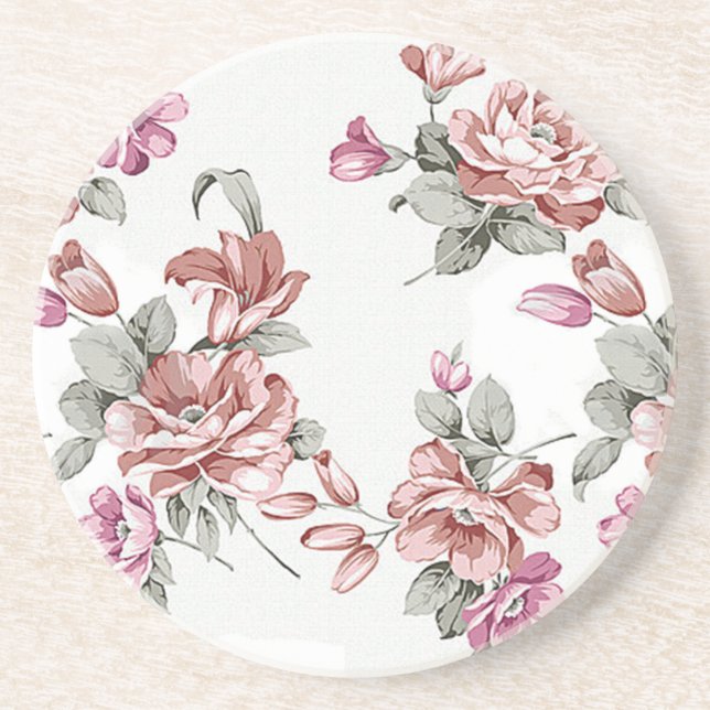 Vintage Chic Shabby Girly Flowers Underlägg Sandsten (Framsidan)