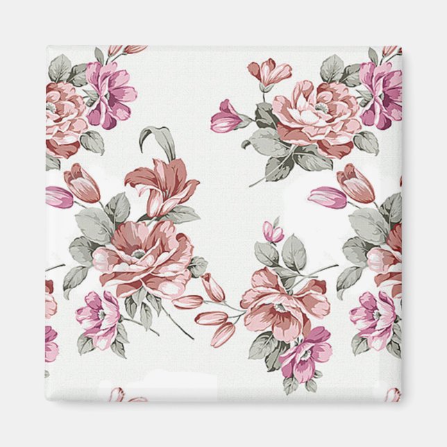 Vintage Chic  Sjabbiga Flickaktiga Blommor Magnet (Framsidan)