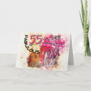 Vintage Chic Vattenfärg Rosa Cykel Födelsedag Kort