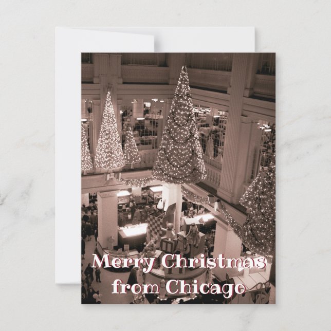 VINTAGE CHICAGO CHRISTMAS Marshall Fält TAR Julkort (Framsida)