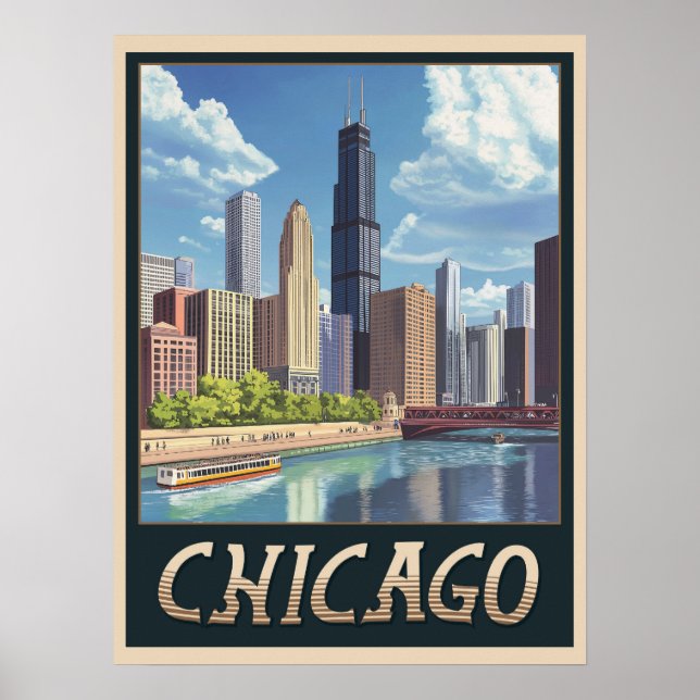 Vintage Chicago City Skyline Poster (Framsidan)