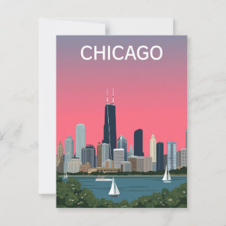 Vintage Chicago City Skyline Travel Vykort