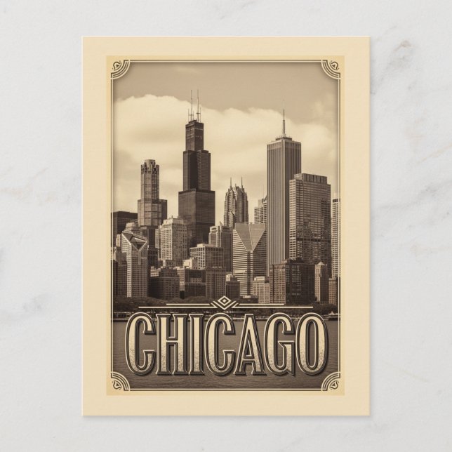vintage Chicago City Vykort (Framsida)