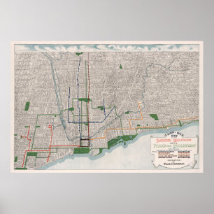 Vintage Chicago Elevated Railways Karta (1908) Poster