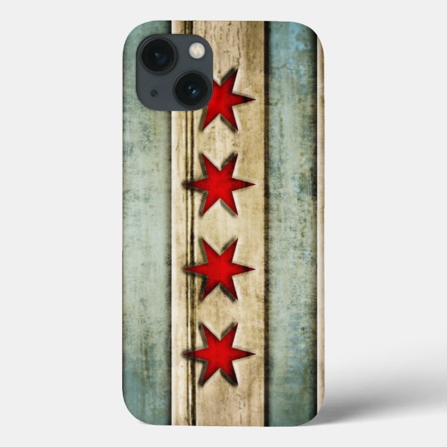 Vintage Chicago Flagga Distress Wood look (Baksida)