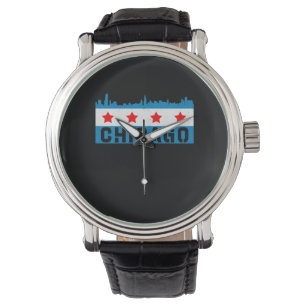 Vintage Chicago Flagga Skyline Armbandsur