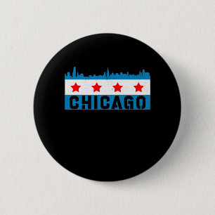 Vintage Chicago Flagga Skyline Knapp