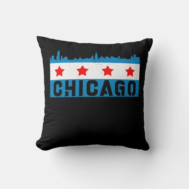 Vintage Chicago Flagga Skyline Kudde (Framsida)
