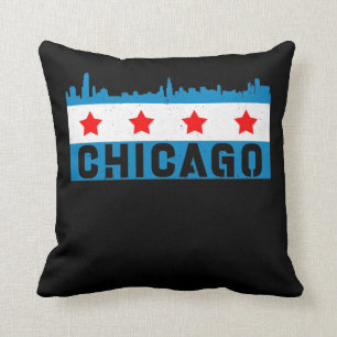 Vintage Chicago Flagga Skyline Kudde