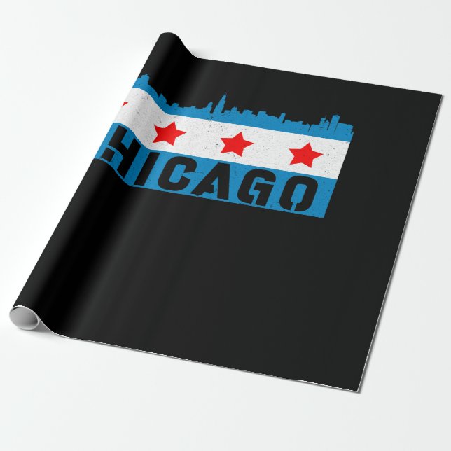 Vintage Chicago Flagga Skyline Presentpapper (Utrullad)