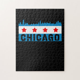 Vintage Chicago Flagga Skyline Pussel