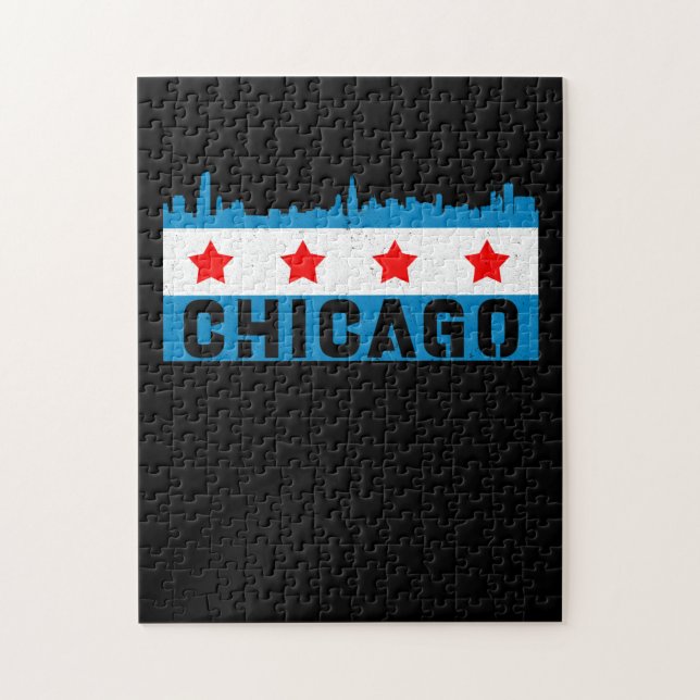 Vintage Chicago Flagga Skyline Pussel (Vertikal)