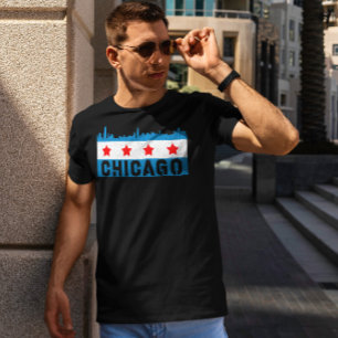 Vintage Chicago Flagga Skyline T Shirt