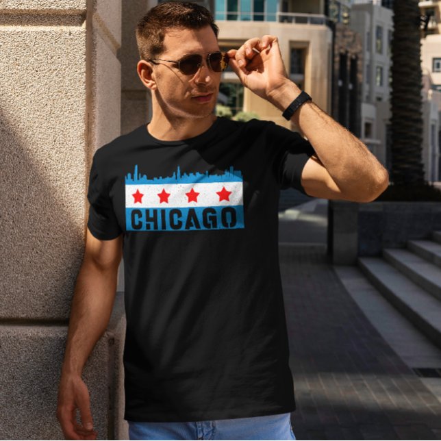 Vintage Chicago Flagga Skyline T Shirt (Skapare uppladdad)