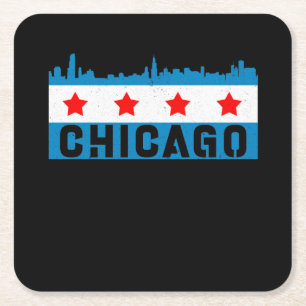 Vintage Chicago Flagga Skyline Underlägg Papper Kvadrat