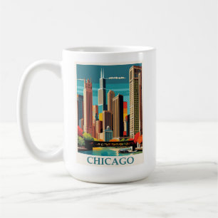 Vintage Chicago Illinois City Skyline Retro Travel Kaffemugg