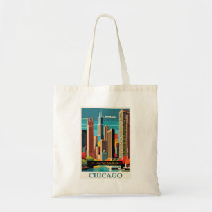 Vintage Chicago Illinois City Skyline Retro Travel Tygkasse