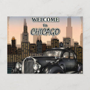 Vintage Chicago Illinois City Skyline Retro Travel Vykort