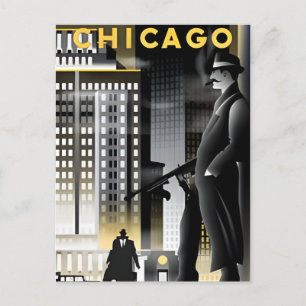 Vintage Chicago Illinois City Skyline Retro Travel Vykort