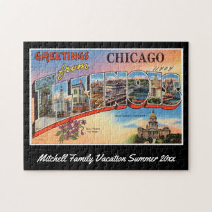 Vintage Chicago Illinois Postcard Family Souvenir Pussel