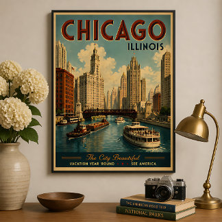 Vintage Chicago Illinois Resa Poster