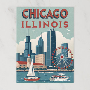 Vintage Chicago Illinois Skyline Vykort