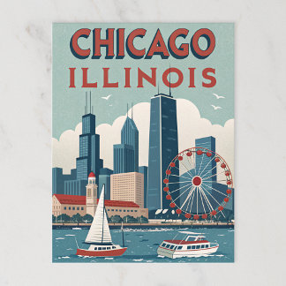 Vintage Chicago Illinois Skyline Vykort