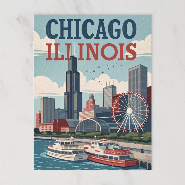 Vintage Chicago Illinois Skyline Vykort (Skapare uppladdad)