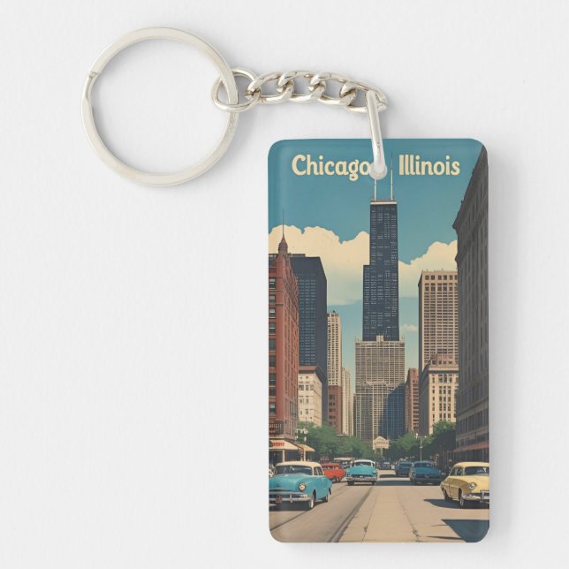 Vintage Chicago Illinois Stadssiluett Retro Resa (Framsidan)