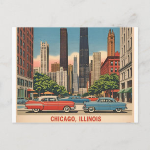 Vintage Chicago Illinois Stadssiluett Retro Resa Vykort
