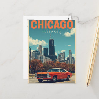 Vintage Chicago Illinois Stadssiluett Retro Resa Vykort
