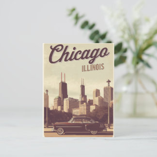 Vintage Chicago Illinois Stadssiluett Retro Resa Vykort