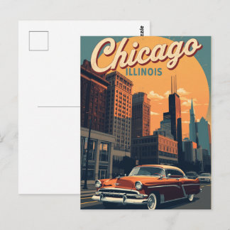 Vintage Chicago Illinois Stadssiluett Retro Resa Vykort