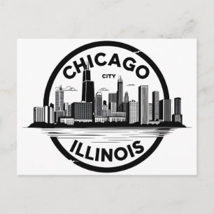 Vintage Chicago Illinois Stadssiluett Retro Resa Vykort
