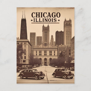 Vintage Chicago Illinois Stadssiluett Retro Resa Vykort