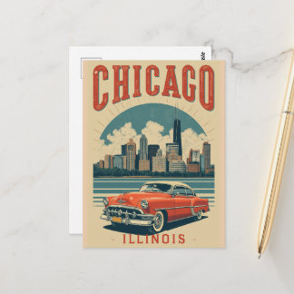 Vintage Chicago Illinois Stadssiluett Retro Resa Vykort