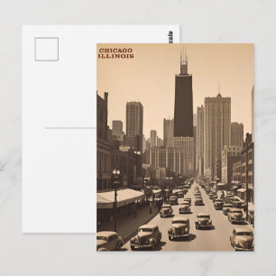 Vintage Chicago Illinois Stadssiluett Retro Resa Vykort