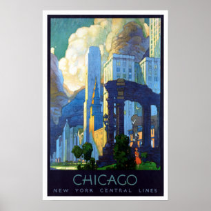 Vintage Chicago Illinois Tåg Travel Poster