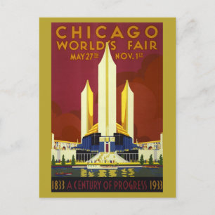 Vintage Chicago Illinois Worlds Fair Retro Travel Vykort